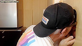 Gloryhole amateur DILF sucks rod with his hungry mouth