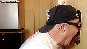 Gloryhole amateur DILF sucks rod with his hungry mouth