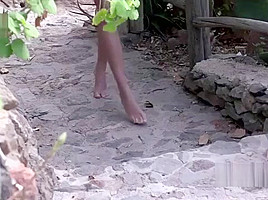 Gorgeous Simona taking a walk naked outdoor
