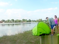 Granny car blowjob Eveline getting romped on camping site