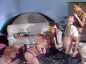 Group of five lesbian sluts in the living room