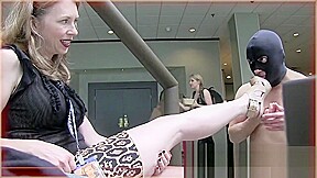 HE WORSHIPS HER BARE FEET AND SHOES IN A PUBLIC HOTEL LOBBY DIRTY FEET