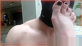 HE WORSHIPS HER BARE FEET AND SHOES IN A PUBLIC HOTEL LOBBY DIRTY FEET