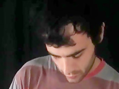 Hairy dude masturbating his gay jizzster