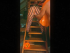 Halloween Doggy Blowjob & Double Joy Satisfyer Near Fireplace - Dildo Ride