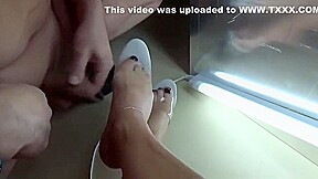 Handjob and cum on feet in high heels