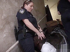 Handsome uniformed babes fuck with a hung criminal thug