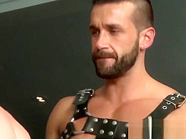 Hardcore anal threesome with muscular and tattooed hunks