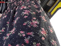 Hawt legs up flowered costume of blond