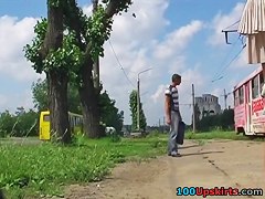 Heart-braking upskirt flash outdoors