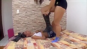 Heavy Latina tramples smaller girl