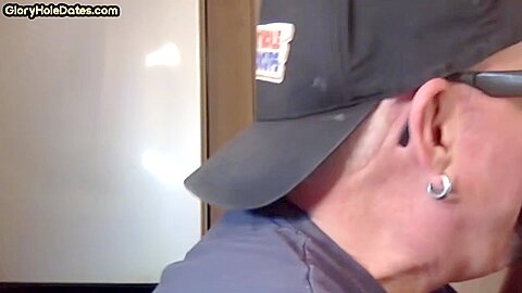 Homemade gloryhole DILF sucks cock at home in closeup scene