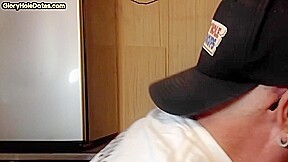 Homemade gloryhole DILF sucks cock in BJ and HJ closeup