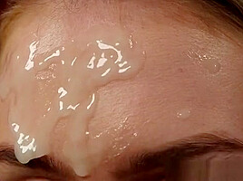 Horny Bombshell Gets Cumshot On Her Face Swallowing All The