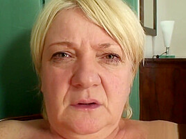 Horny busty blonde granny rides his cock