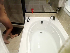 Horny girl spied in soapy bath