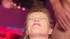 Hot Looker Gets Cumshot On Her Face Gulping All The Jizz
