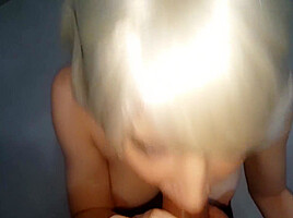 Hot Sloppy Blowjob With Cum On Mouth From White Haired Girl