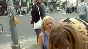 Hot ass busty blonde group fuck in public