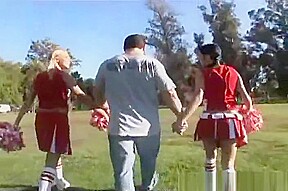 Hot cheerleaders share with one huge dick-1