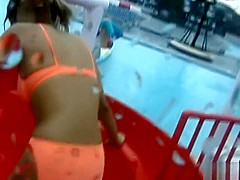 Hot girls Mai Sakurai and Rara Motofuji in bikini playing at the pool