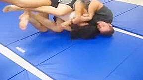 Hot woman is dominated by fat man Mixed wrestling