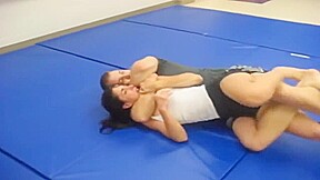 Hot woman is dominated by fat man Mixed wrestling