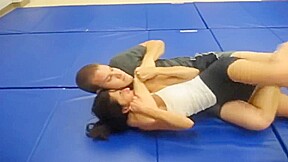 Hot woman is dominated by fat man Mixed wrestling