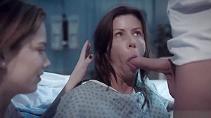 Huge boobs troubled MILF in a 3some with hospital staff