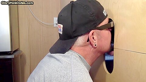 Inked mature DILF mouth spermed after gloryhole blowjob