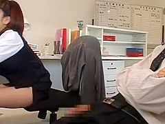 Japanese business lady likes to handjob in office