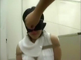 Japanese girl with a nose hook give a blowjob