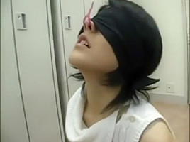 Japanese girl with a nose hook give a blowjob