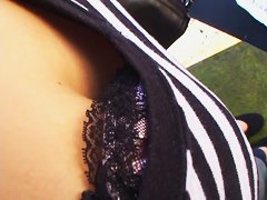 Lace bra and perky tit are subject of down blouse vid