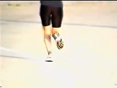 Latex shorts wrapping amateur legs and ass on candid vid 07zr
