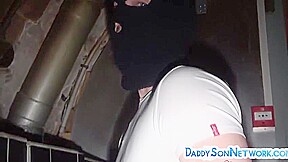 Leather Harness Bottom Barebacked By Masked Top In Gay Club