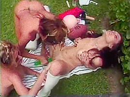Lesbian Babes Shove Huge Their Holes Outdoors