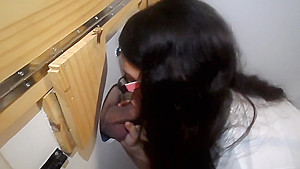 Lilly's First Gloryhole Blowjob and Cum Swallow!