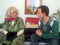 Lonely old grandma pleases young guy