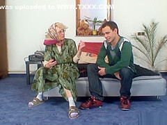 Lonely old grandma pleases young guy