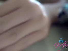 Lovely blonde gave a footjob to her partner and then he fucked her and came inside her