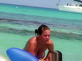 Massive natural big boob teen 18+ going topless on the public beach!