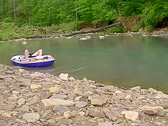 Masturbating At The Creek In A Raft
