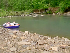 Masturbating At The Creek In A Raft
