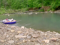 Masturbating At The Creek In A Raft