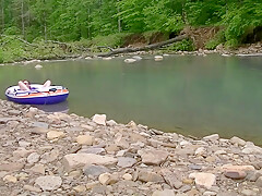 Masturbating At The Creek In A Raft