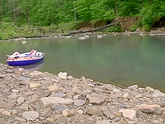 Masturbating At The Creek In A Raft