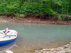 Masturbating At The Creek In A Raft