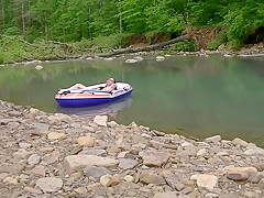 Masturbating At The Creek In A Raft