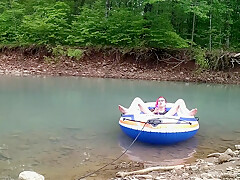 Masturbating At The Creek In A Raft